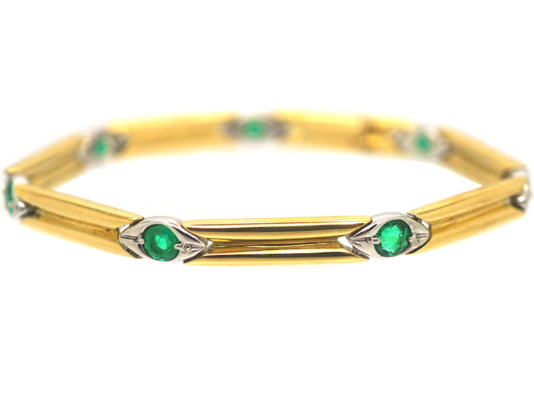18ct White & Yellow Gold Bracelet set with Seven Emeralds