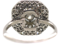 Art Deco Platinum & Diamond Plaque Ring with Flower Motif