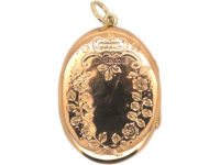 Edwardian 9ct Gold Oval Locket with Flower Basket Motif