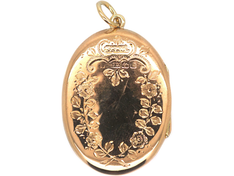 Edwardian 9ct Gold Oval Locket with Flower Basket Motif