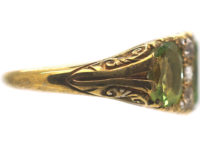 Victorian 18ct Gold, Peridot & Diamond Carved Half Hoop Ring