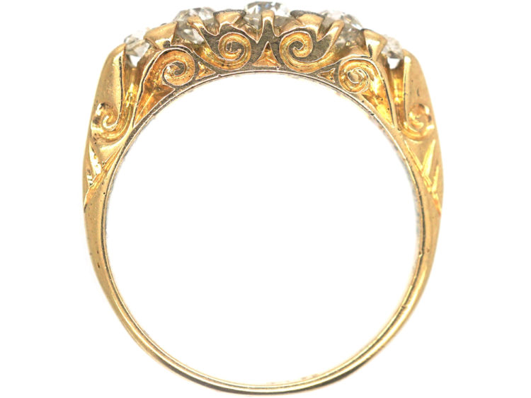 Edwardian 18ct Gold Five Stone Diamond Carved Half Hoop Ring
