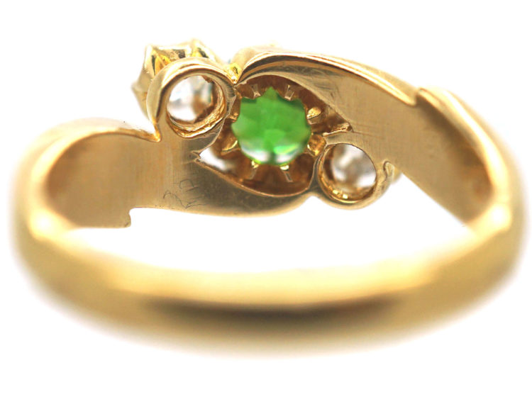 Edwardian 18ct Gold, Green Garnet & Diamond Crossover Ring