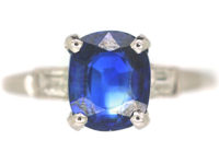 Art Deco Platinum, Sapphire & Baguette Diamond Ring
