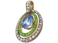 French Belle Epoque 18ct Gold, Sapphire, Demantoid Garnet & Diamond Pendant