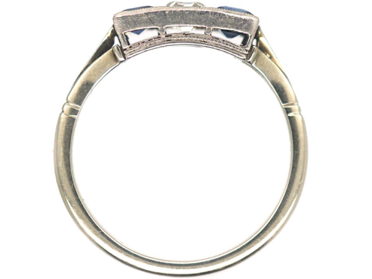 Art Deco Platinum, Sapphire & Diamond Three Stone Ring