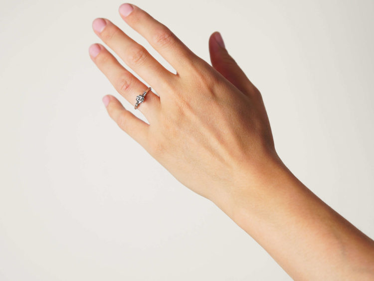 Art Deco Platinum & Diamond Solitaire Ring with Baguette Diamond Shoulders