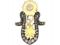 Art Nouveau 18ct Gold Diamond & Enamel Flowers Ring