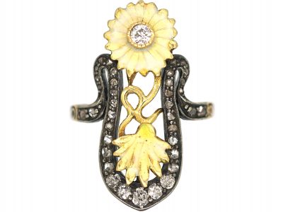 Art Nouveau 18ct Gold Diamond & Enamel Flowers Ring Art Nouveau 18ct Gold Diamond & Enamel Flowers Ring