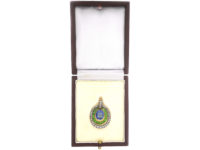French Belle Epoque 18ct Gold, Sapphire, Demantoid Garnet & Diamond Pendant
