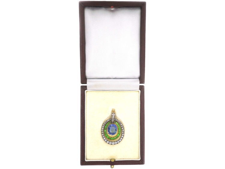 French Belle Epoque 18ct Gold, Sapphire, Demantoid Garnet & Diamond Pendant