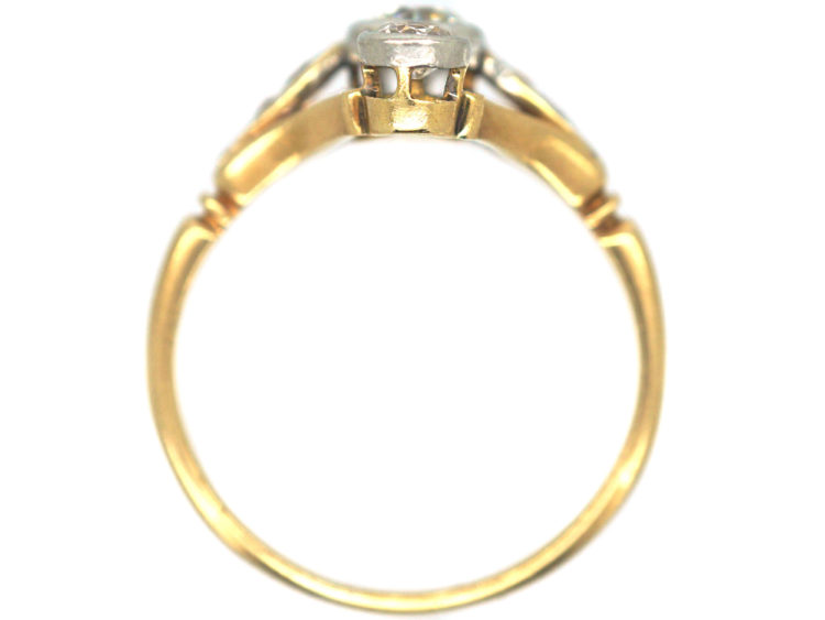 Art Deco 18ct Gold & Platinum, Three Stone Diamond Ring with Diamond Set Shoulders