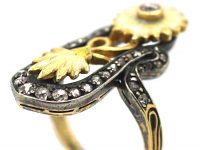 Art Nouveau 18ct Gold Diamond & Enamel Flowers Ring