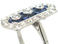 Art Deco Platinum, Sapphire & Diamond Rectangular Shaped Ring