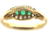 Edwardian 18ct Gold Emerald & Diamond Boat Shaped Ring
