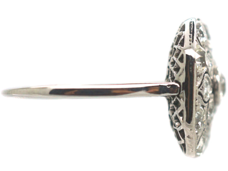Art Deco Platinum & Diamond Plaque Ring with Flower Motif