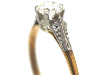Art Deco 18ct Gold & Platinum, Diamond Solitaire Ring with Diamond Set Shoulders