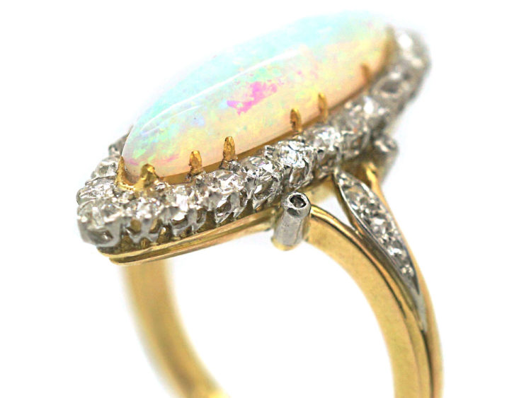 Edwardian 18ct Gold, Opal & Diamond Marquise Ring