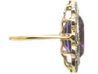 Edwardian 18ct Gold & Platinum, Amethyst & Rose Diamond Cluster Ring