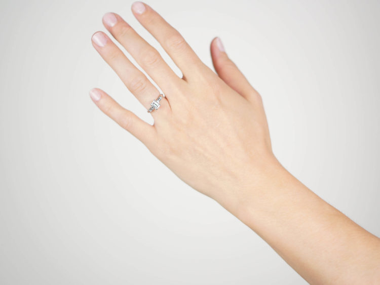 Art Deco Platinum, Emerald Cut & Baguette Cut Diamond Ring
