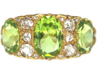 Victorian 18ct Gold, Peridot & Diamond Carved Half Hoop Ring