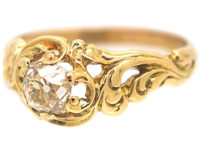 Victorian 18ct Gold Solitaire Ring with Foliate Shoulders