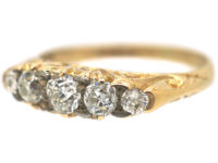 Edwardian 18ct Gold Five Stone Diamond Carved Half Hoop Ring