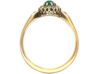 Edwardian 18ct Emerald & Diamond Cluster Ring with Diamond Set Shoulders