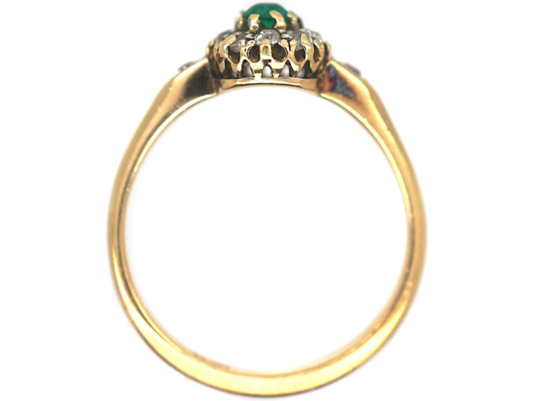 Edwardian 18ct Emerald & Diamond Cluster Ring with Diamond Set Shoulders