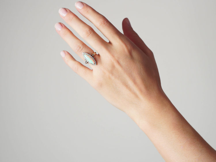 Edwardian 18ct Gold, Opal & Diamond Marquise Ring