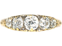 Victorian 18ct Gold, Diamond Five Stone Carved Half Hoop Ring