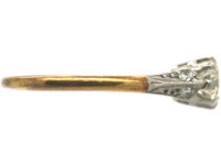Art Deco 18ct Gold & Platinum, Diamond Solitaire Ring with Diamond Set Shoulders