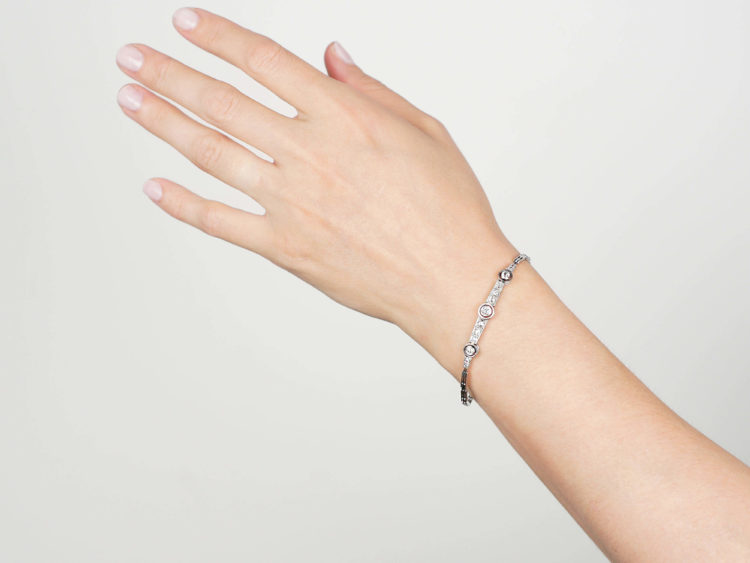 Art Deco 18ct White Gold Three Stone Diamond Bracelet