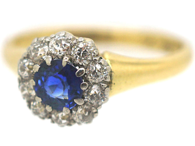 Edwardian 18ct Gold & Platinum, Sapphire & Diamond Cluster Ring