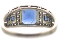 French Art Deco Platinum, Sapphire & Rose Diamond Ring