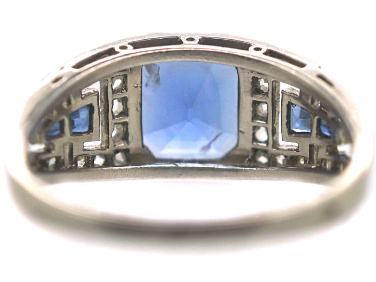 French Art Deco Platinum, Sapphire & Rose Diamond Ring