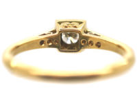 Art Deco 18ct Gold & Platinum, Diamond Solitaire Ring with Diamond Set Shoulders