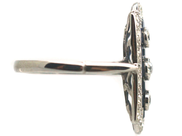 Art Deco Platinum, Sapphire & Diamond Rectangular Shaped Ring