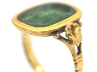 Georgian 15ct Gold Carved Moss Agate Ring with Intaglio of Dionysus, the Greek God of Wine