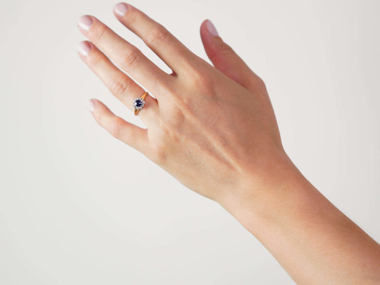 Edwardian 18ct Gold & Platinum, Sapphire & Diamond Cluster Ring