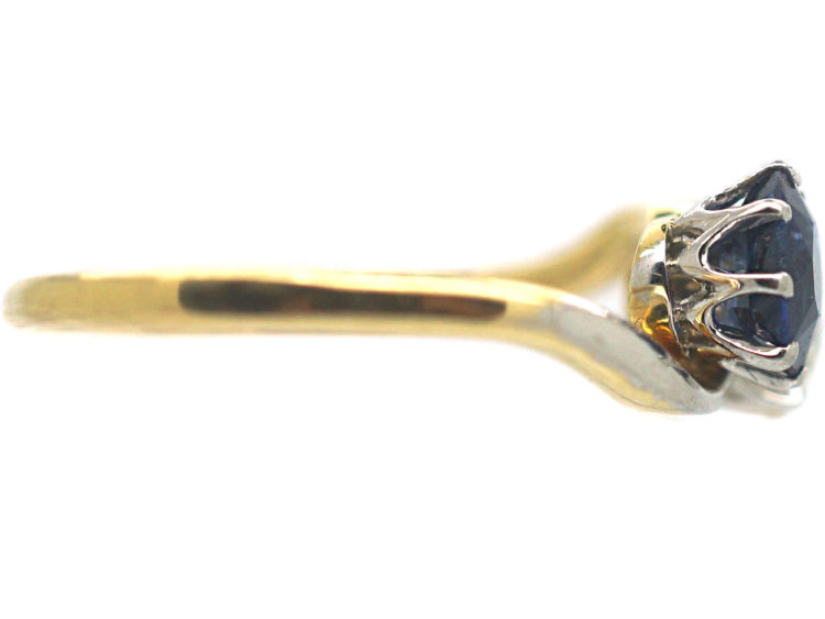 Edwardian 18ct Gold & Platinum Sapphire & Diamond Crossover Ring