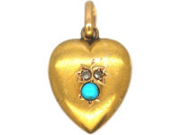 Edwardian 15ct Gold Heart Shaped Pendant set with Rose Diamonds & Turquoise