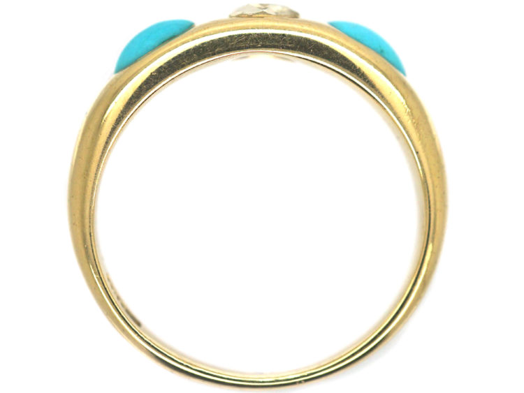 Victorian 18ct Gold, Rose Diamond & Pear Shaped Turquoise Forget Me Not Ring