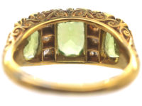 Victorian 18ct Gold, Peridot & Diamond Carved Half Hoop Ring