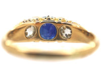 Victorian 18ct Gold Sapphire & Diamond Three Stone Ring