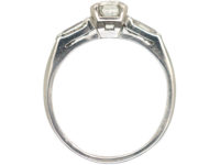 Art Deco Platinum, Emerald Cut & Baguette Cut Diamond Ring