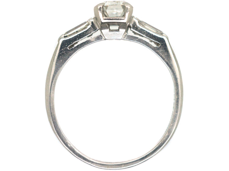 Art Deco Platinum, Emerald Cut & Baguette Cut Diamond Ring