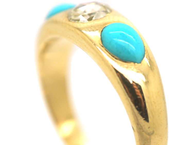 Victorian 18ct Gold, Rose Diamond & Pear Shaped Turquoise Forget Me Not Ring