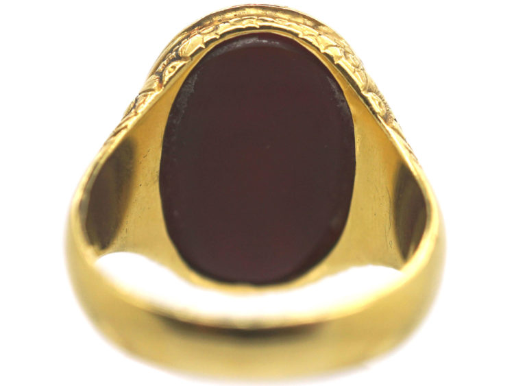 Victorian 18ct Gold Carnelian Intaglio of a Crest Signet Ring