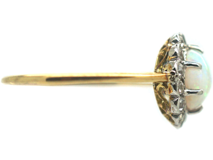 Edwardian 18ct Gold & Platinum, Opal & Diamond Cluster Ring